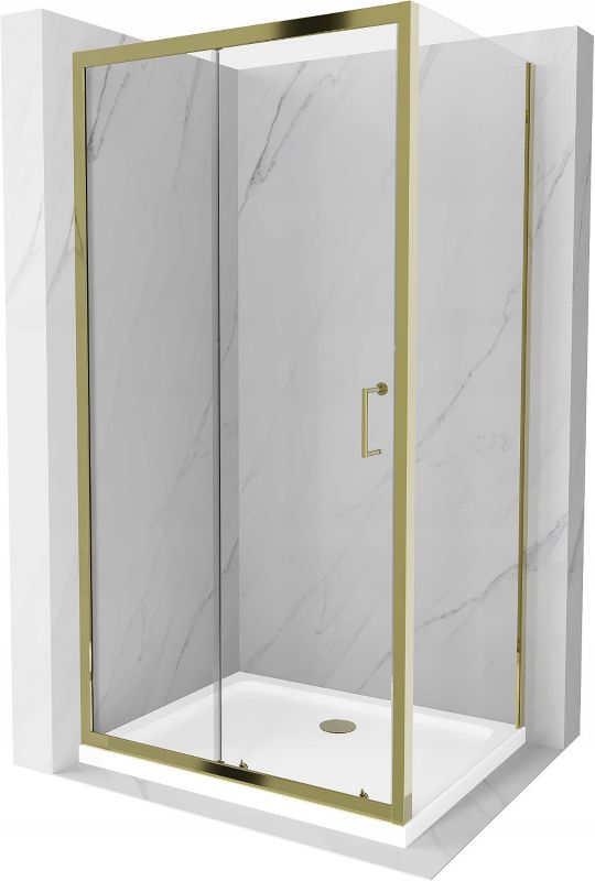 Kabina prysznicowa Mexen Apia rozsuwana 130 x 90 cm transparent złota + brodzik Flat biały