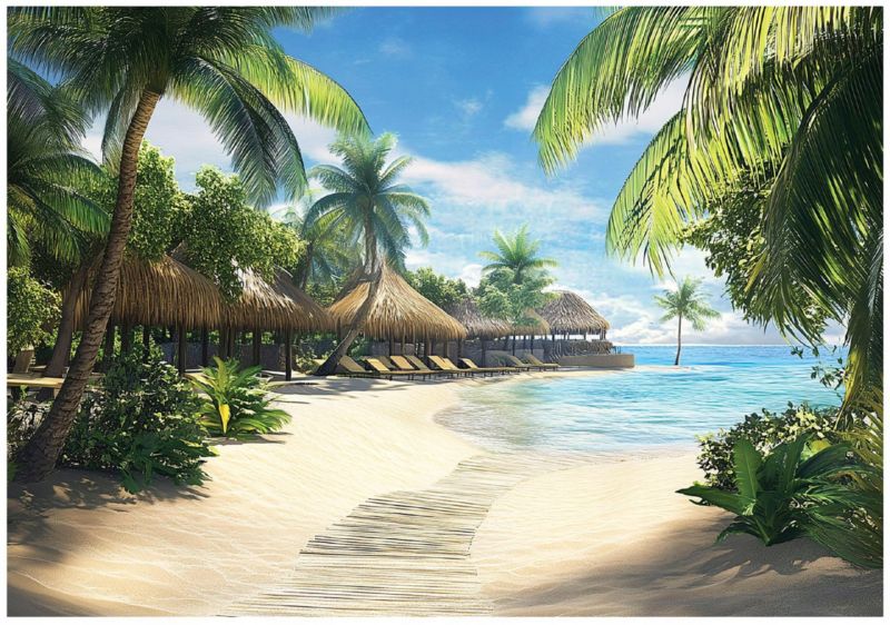 Fototapeta Morze 3D Plaża Palmy Hawaje Do Salonu Sypialni Kuchni WALLARENA 350x250 cm Tapeta Na Flizelinie 1 szt.