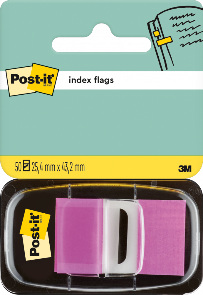 Zakładki samoprzylepne Post-it proste, indeksujące, folia, półtransparentne, 25x43mm, 1x50 sztuk, purpurowy