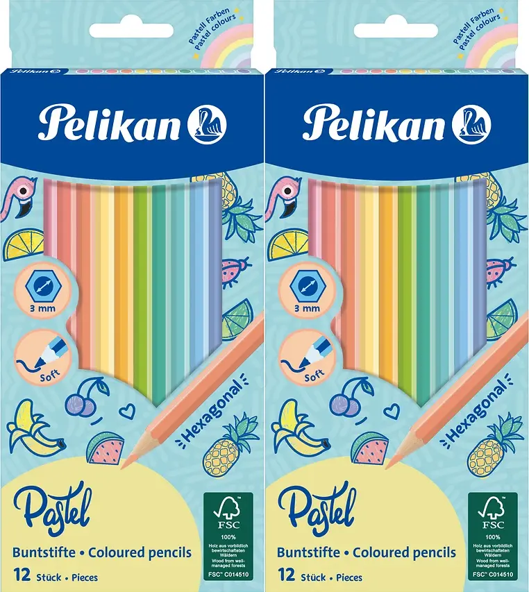 2x Kredki ołówkowe Pelikan Pastel, sześciokątne, 12 sztuk, mix kolorów