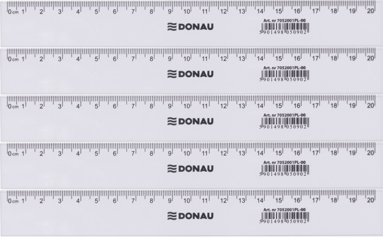5x Linijka plastikowa Donau, 20cm, transparentny
