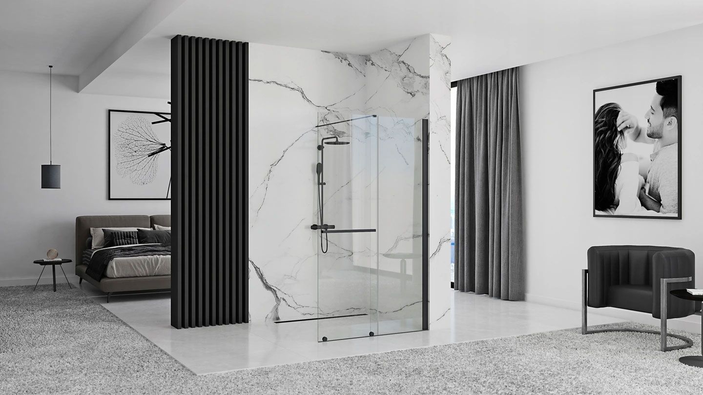 Rea Cortis Black ścianka prysznicowa Walk-In 100 cm profile czarne REA-K7740