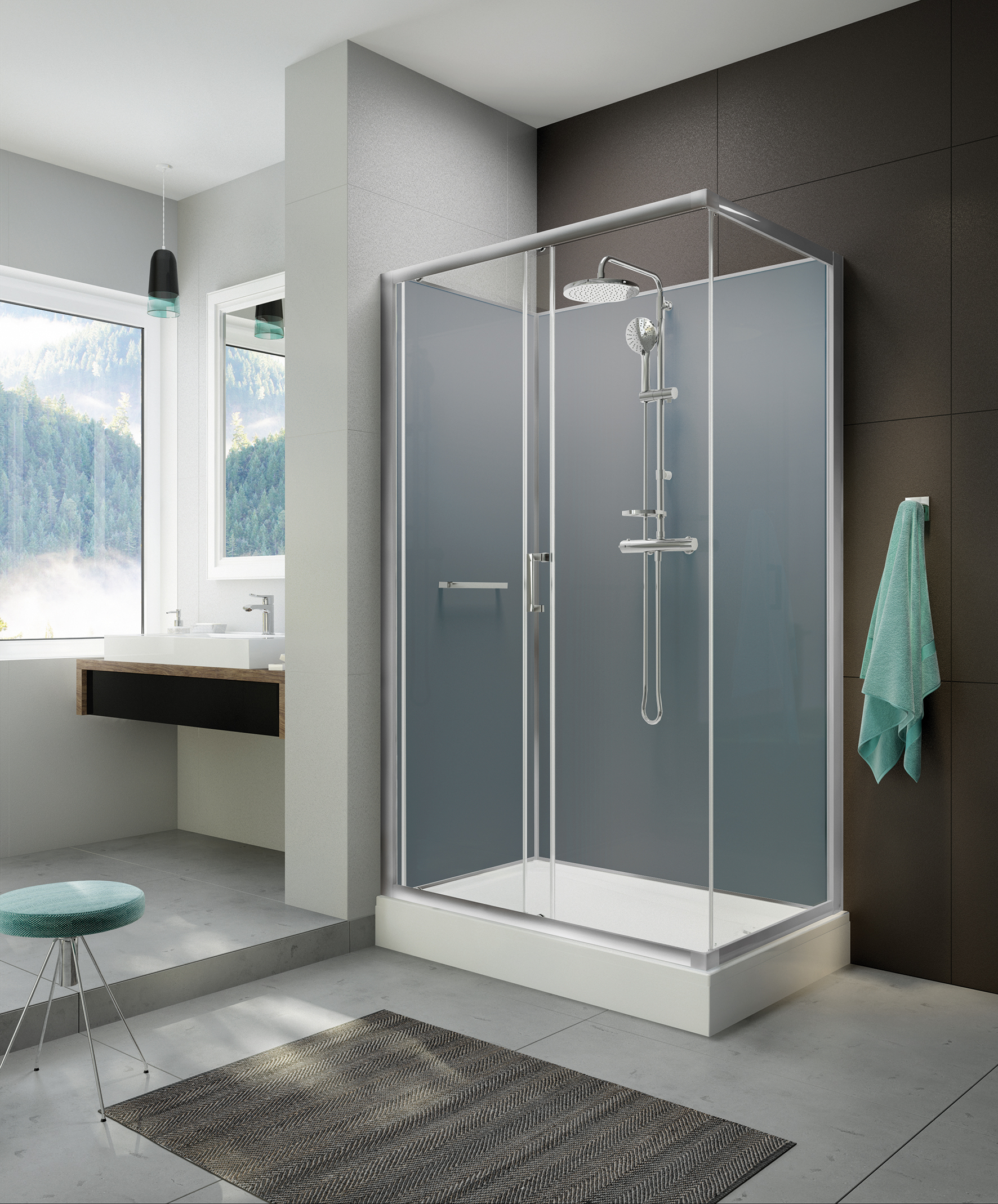 Sanplast Classic II Mineral kabina z brodzikiem i zestawem prysznicowym 90x120 cm prostokątna srebrny połysk/szkło przezroczyste ...