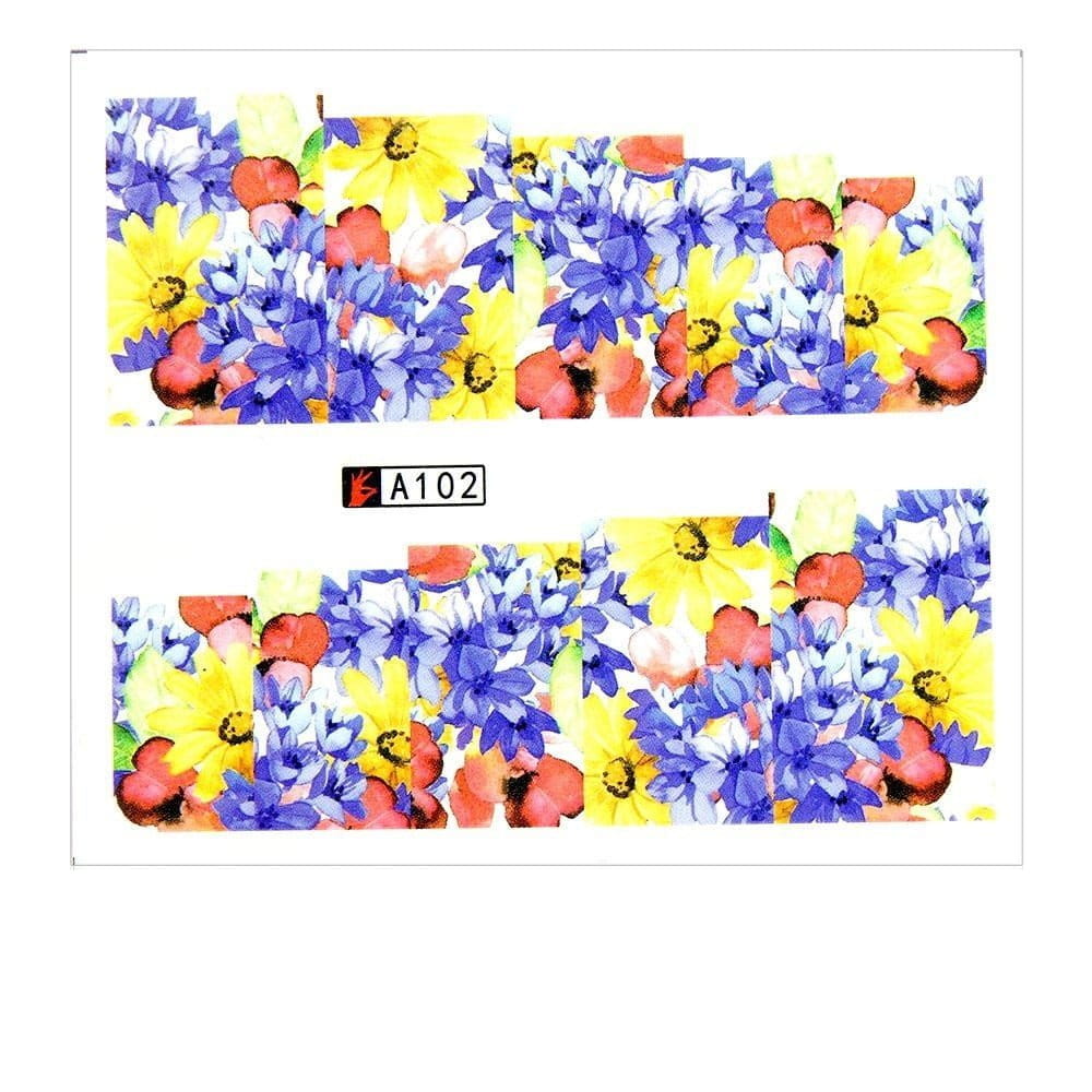 Naklejki wodne do paznokci arkusz 6,5 x 5,5 cm na 10 palców aNr 102