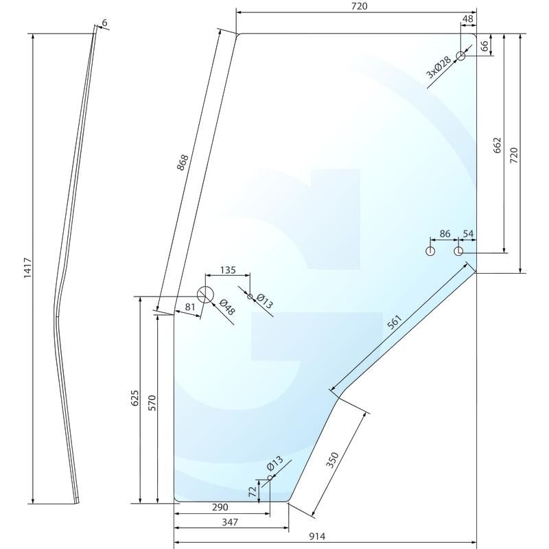 Szyba drzwi lewa CASE 3210 4240 144950A1