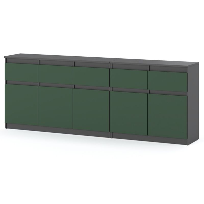 Komoda Hurtownia-Mebli Szuflady 5 Best Oleksa 200cm Szary Mat Butelkowa Zieleń 200x35x75 cm 1szt.