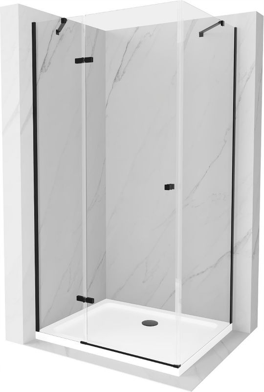 Kabina prysznicowa Mexen Roma uchylna 80 x 90 cm transparent czarna + brodzik Flat biały