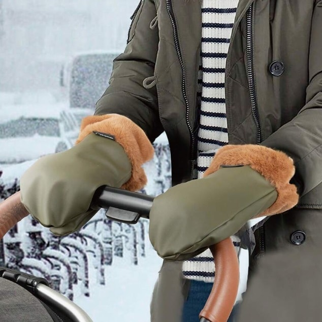 Muffki do wózka khaki z futerkiem z NS