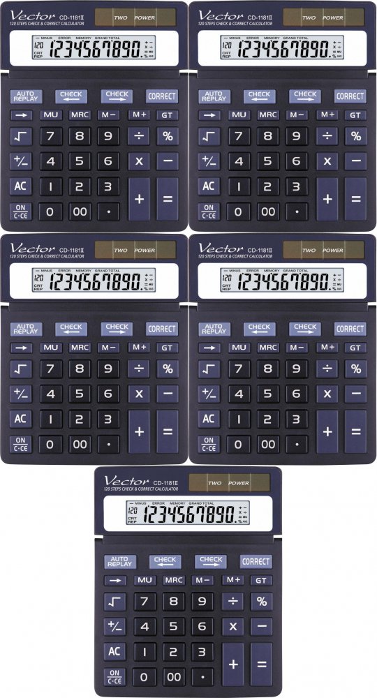 5x Kalkulator biurowy Vector CD1181, 10 cyfr, czarny
