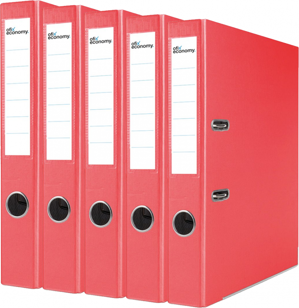 5x Segregator A4 Ofix Economy, z wyklejką, 50mm, do 350 kartek, czerwony