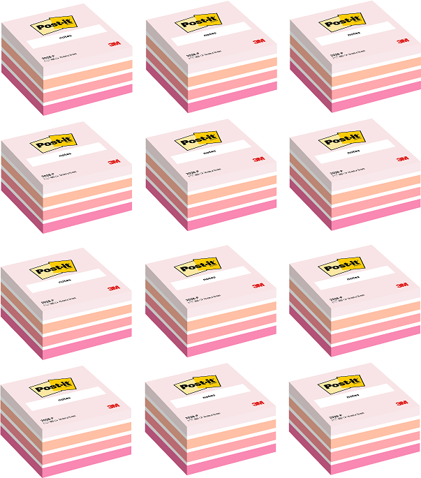 12x Karteczki samoprzylepne Post-it, 76x76mm, 450 karteczek, różowy pastelowy