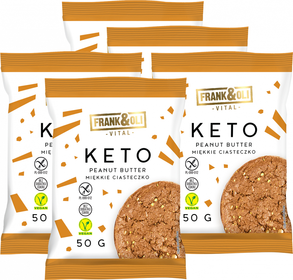 5x Miękkie ciasteczko Keto Frank&Oli, masło orzechowe + chia, bez cukru, 50g