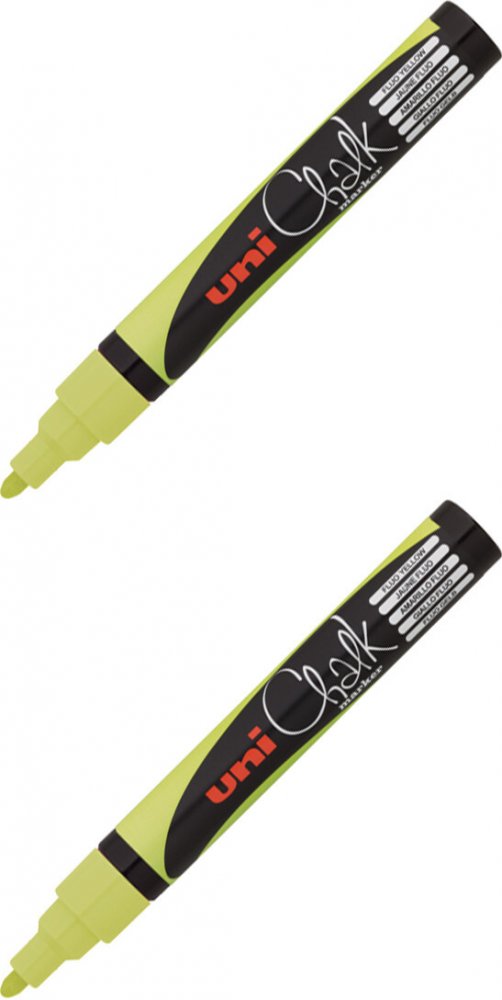 2x Marker kredowy Uni PWE-5M, okrągła, 2.5mm, żółty