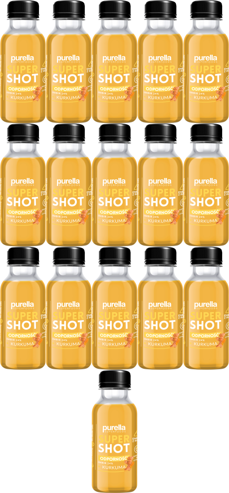 16x Napój imbirowy Purella SuperShot Odporność, imbir/kurkuma, 100ml