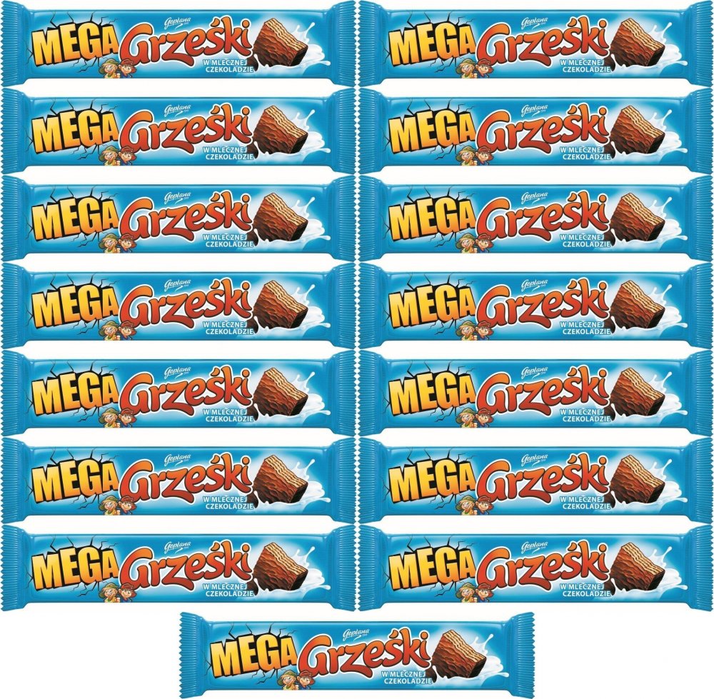 15x Wafle Grześki Mega, w czekoladzie mlecznej, kakaowy, 48g