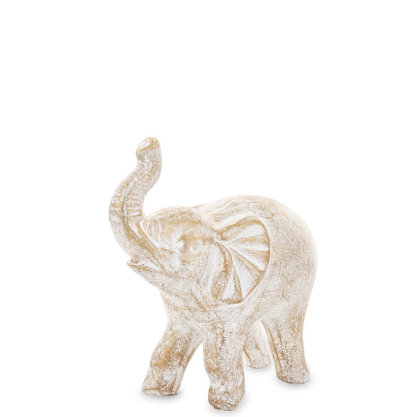 Słoń ceramiczny złoty przycierany białym 19,5cm