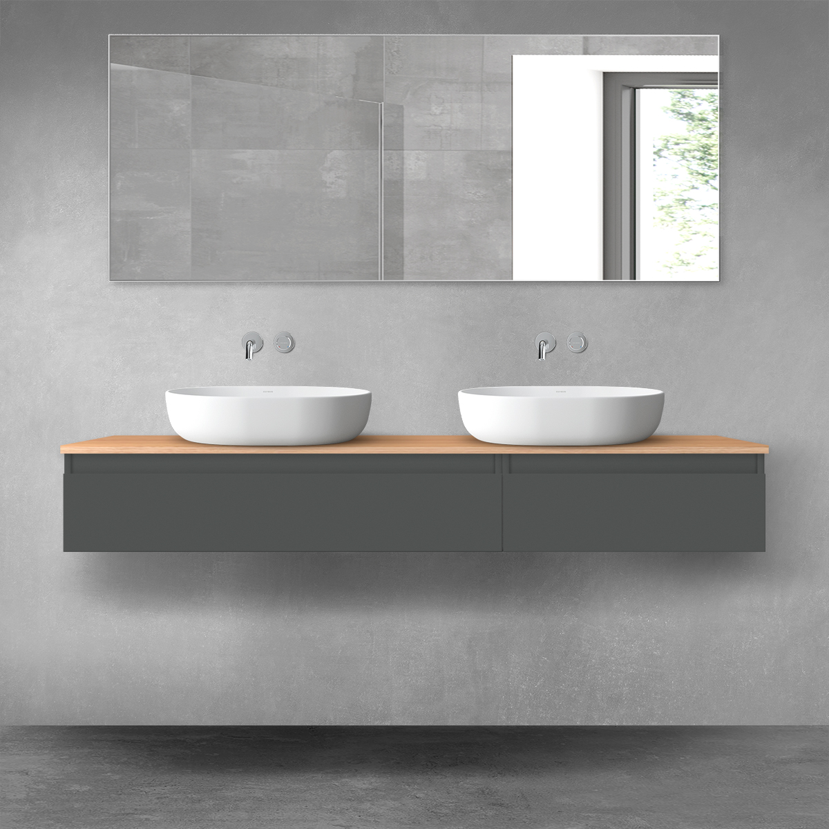 Oltens Vernal zestaw mebli łazienkowych 160 cm z blatem grafit mat/dąb 68356400 - Wysyłka w 24h