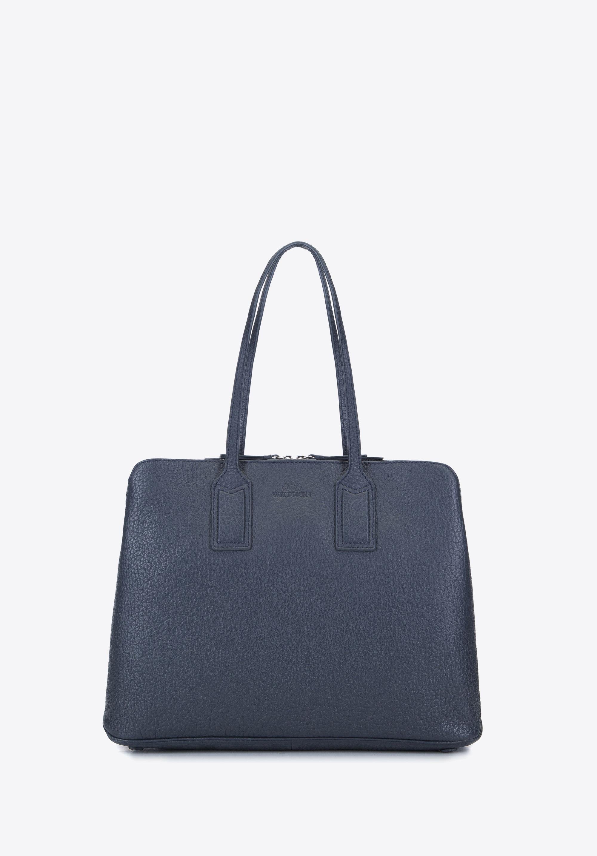Damska torba na laptopa 13”/14” ze skóry groszkowej granatowa