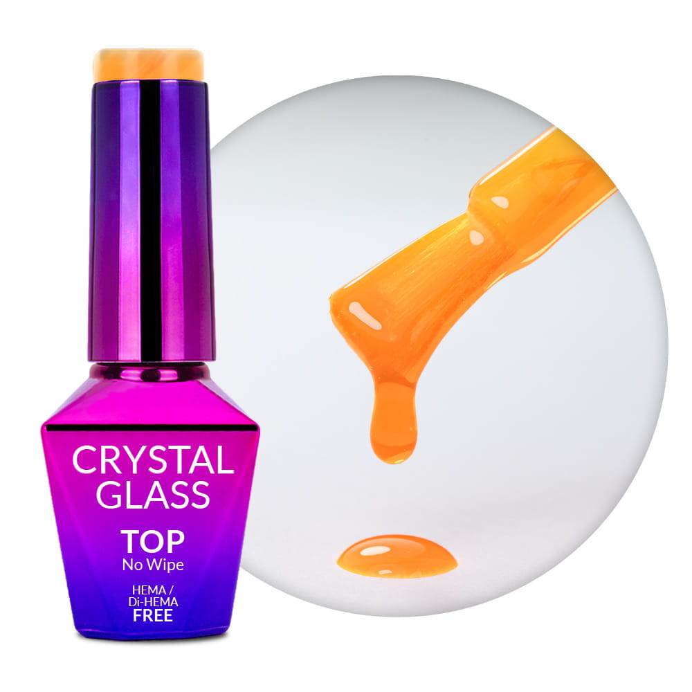 Kolorowy top bez przemywania top no wipe Crystal Glass Molly Nails Orange HEMA/Di-HEMA Free 10g