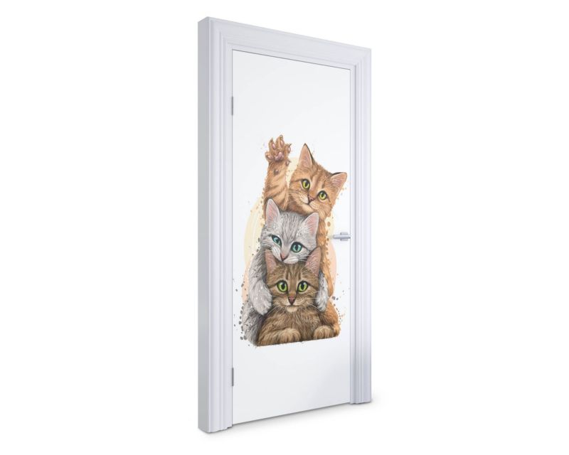 Naklejka samoprzylepna na drzwi Wallfluent 85x205 cm Trzy koty 1 szt.