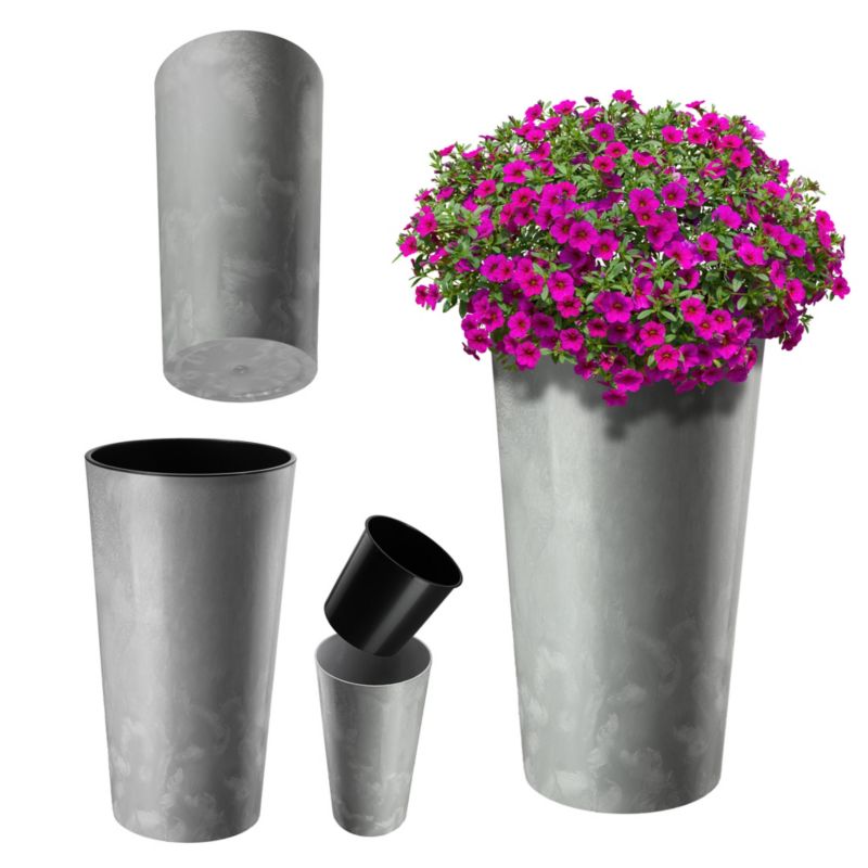 Doniczka KADAX Donica Na Kwiaty 26cm Osłonka Z Wkładem Kwietnik Plastikowa szara 1 szt.