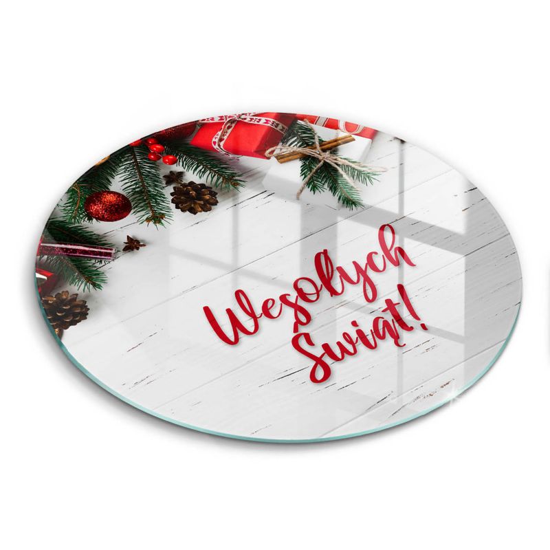 Szklana deska do krojenia Wallfluent fi40 cm Napis: Wesołych Świąt 1 szt.