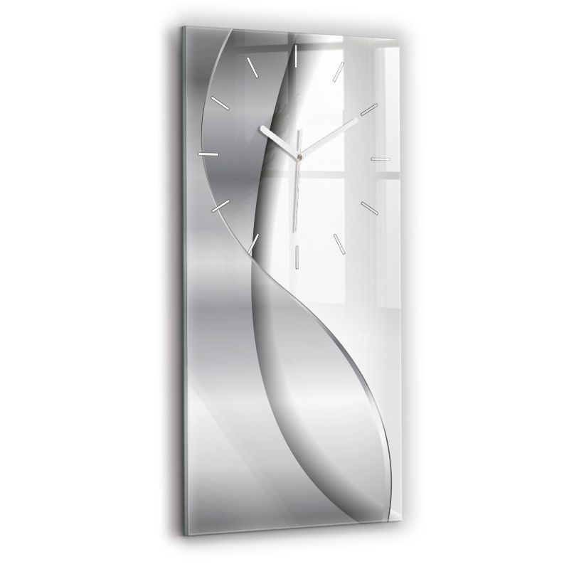 Zegar szklany białe wskazówki Wallfluent 30x60 cm Srebrna abstrakcja 1 szt.