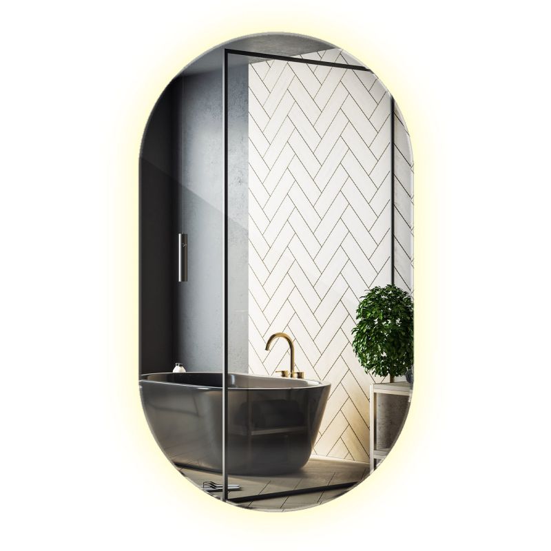 Lustro Owalne Wallfluent 46 x 80 cm Podświetlane Wiszące do Salonu Neutralne światło 1 szt.
