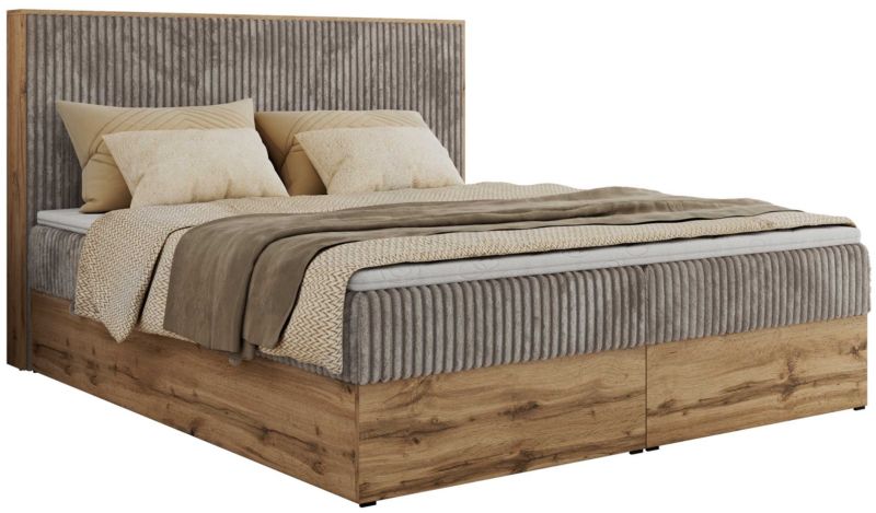 Łóżko kontynentalne MKS Meble WOOD CLASSIC 160x200 H4 jasnobrązowy sztruks 1 szt.