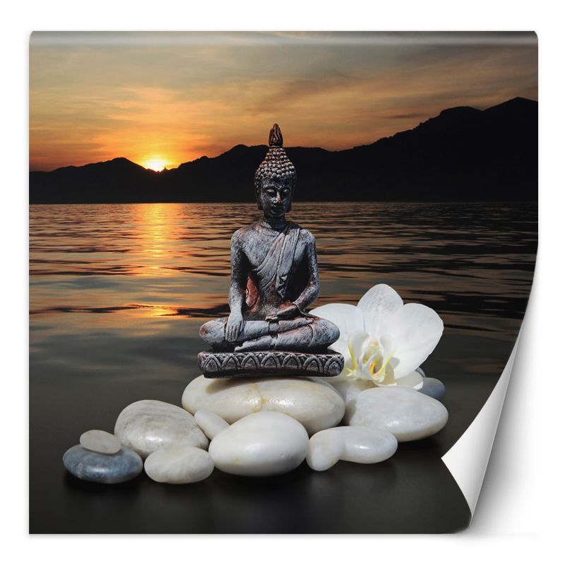 Fototapeta Feeby Budda na kamieniach o zachodzie słońca 100x100 1 szt
