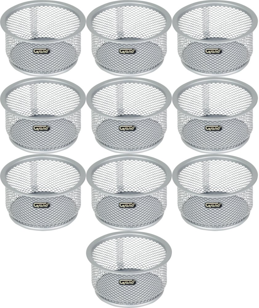 10x Pojemnik na spinacze Grand GR-010S, metalowy (druciany), srebrny