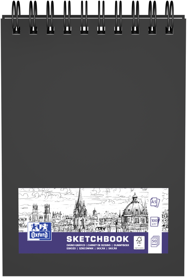 Szkicownik Oxford Sketchbook, A5, 50 kartek, podwójna spirala, biały