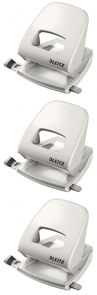 3x Dziurkacz Leitz NeXXt Series Style, do 30 kartek metaliczny biały