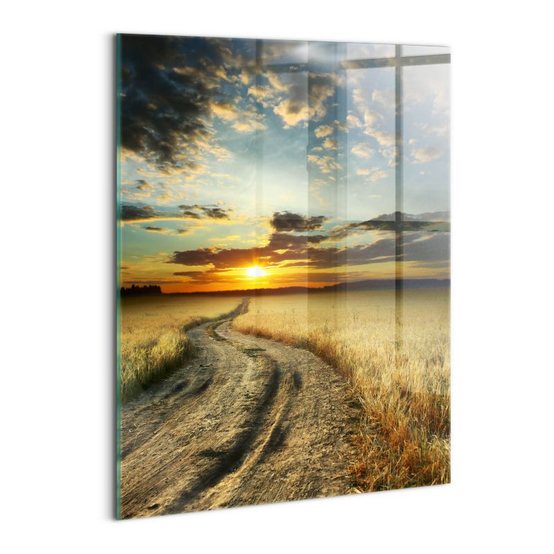 Obraz Szklany Wallfluent 60x80 cm Polna droga i zachód słońca 1 szt.