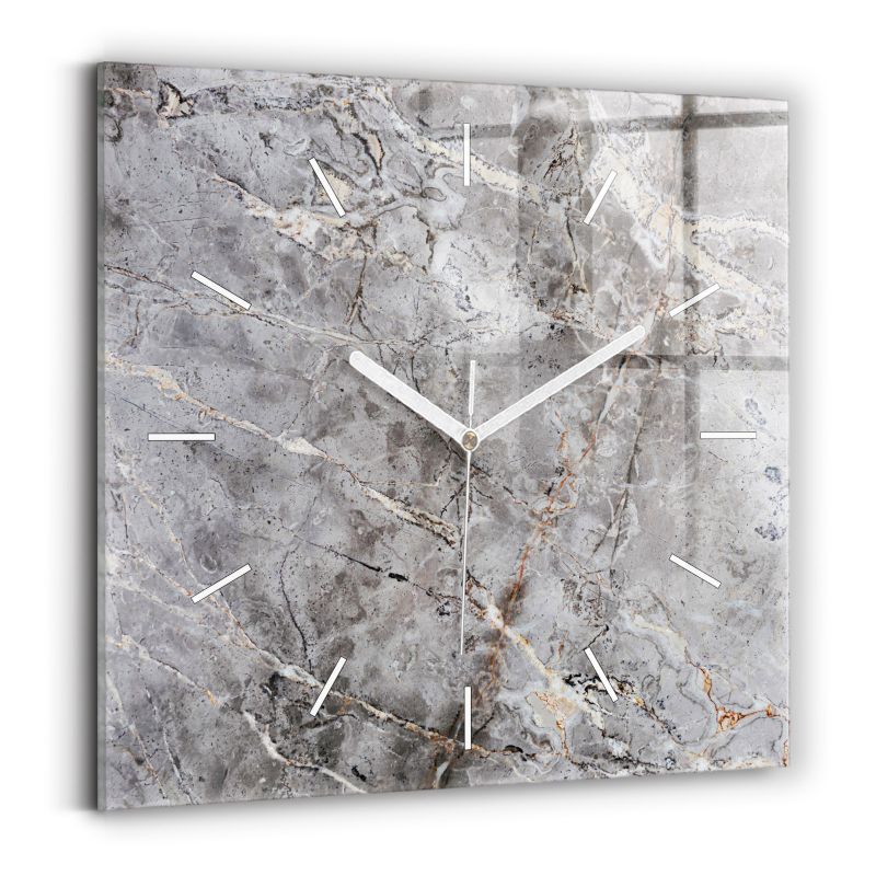 Zegar szklany białe wskazówki Wallfluent 30x30 cm Szary granit marmur 1 szt.