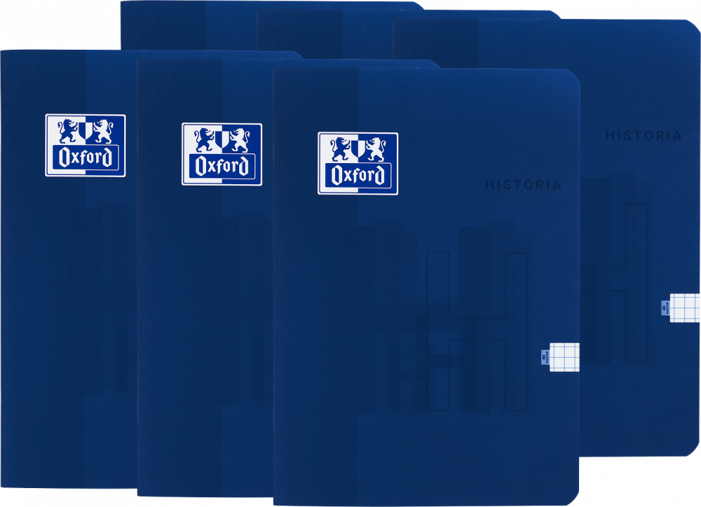 6x Zeszyt przedmiotowy w kratkę Oxford Historia, A5, miękka oprawa, 60 kartek, niebieski