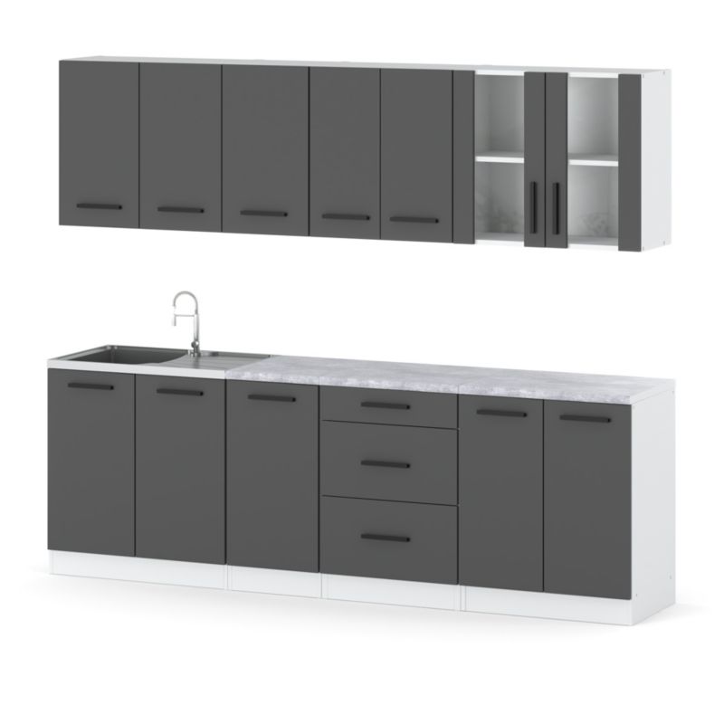 Zestaw Kuchenny Hurtownia-Mebli Z Blatem Kuchnia Remino 260cm Biały Mat Szary Mat 260x47x145 cm 1szt.