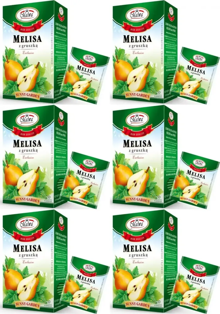 6x Herbata ziołowa w kopertach Malwa, melisa z gruszką, 20 sztuk x 2g
