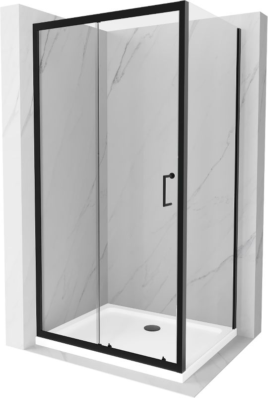 Kabina prysznicowa Mexen Apia rozsuwana 100 x 80 cm transparent czarna + brodzik Flat biały