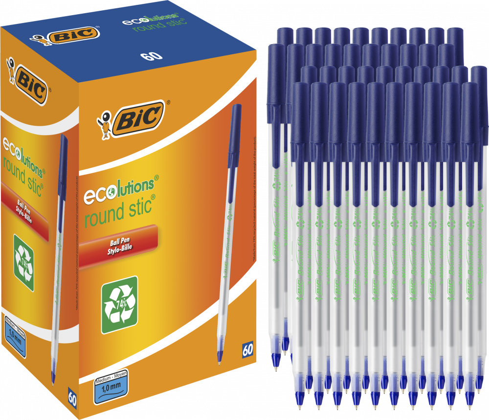 100x Długopis Bic, Ecolutions Round Stic, 1mm, niebieski