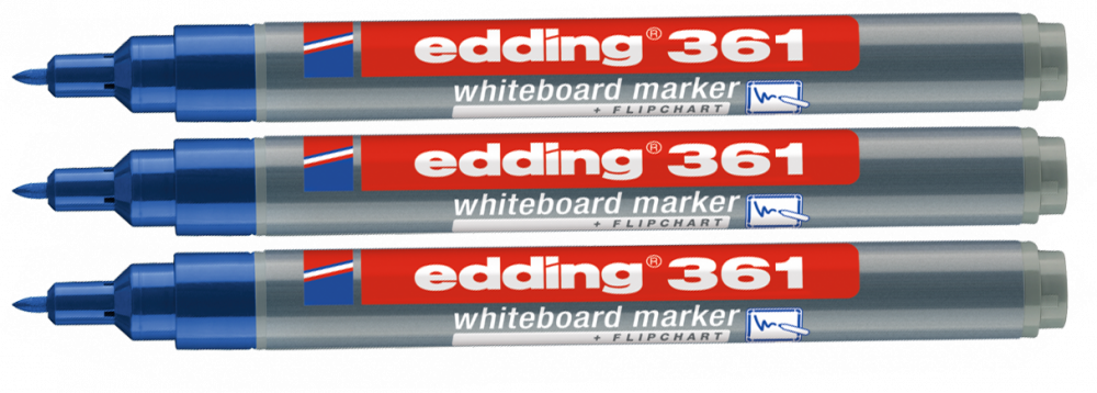 3x Marker suchościeralny edding 361, okrągła, 1mm, niebieski