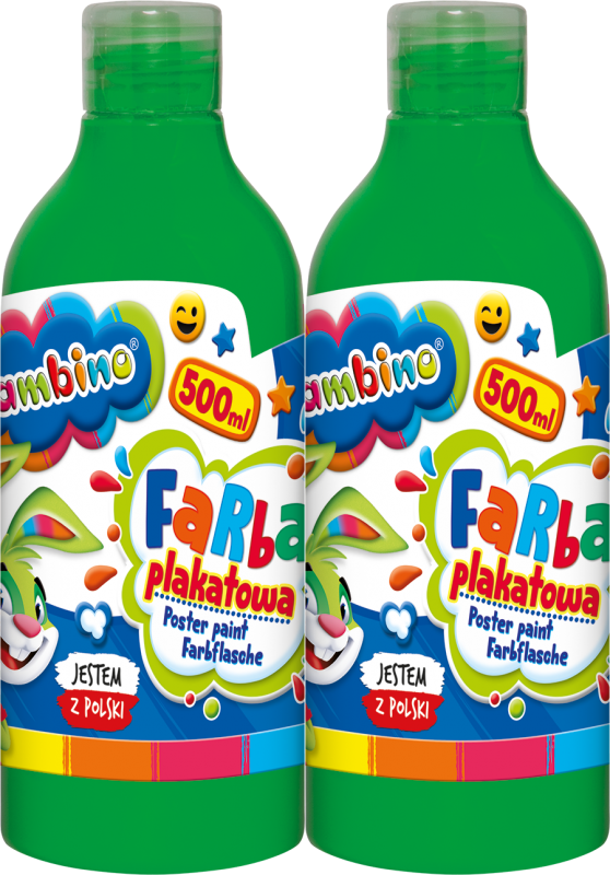 2x Farba plakatowa Bambino Zwierzaki Uczniaki, w butelce, 500ml, zielony