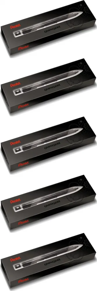 5x Ołówek automatyczny Pentel Graph 1000, 0.5mm, z gumką, czarny