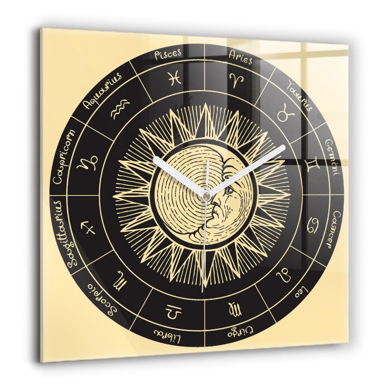 Zegar szklany białe wskazówki Wallfluent 60x60 cm Zodiaki i Słońce 1 szt.