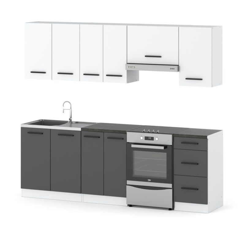 Zestaw Kuchenny Hurtownia-Mebli Z Blatem Kuchnia Mokka 240cm Biały Mat Biały Mat/Szary Mat 240x47x145 cm 1szt.