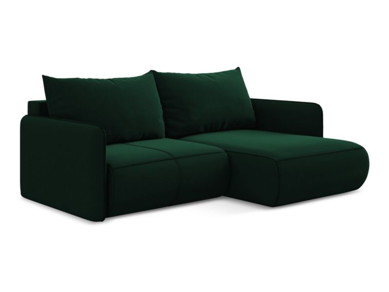 Narożnik prawostronny z funkcją spania Makamii Nanea z tkaniny welwetowej 207x148 cm butelkowa zieleń 1 szt.