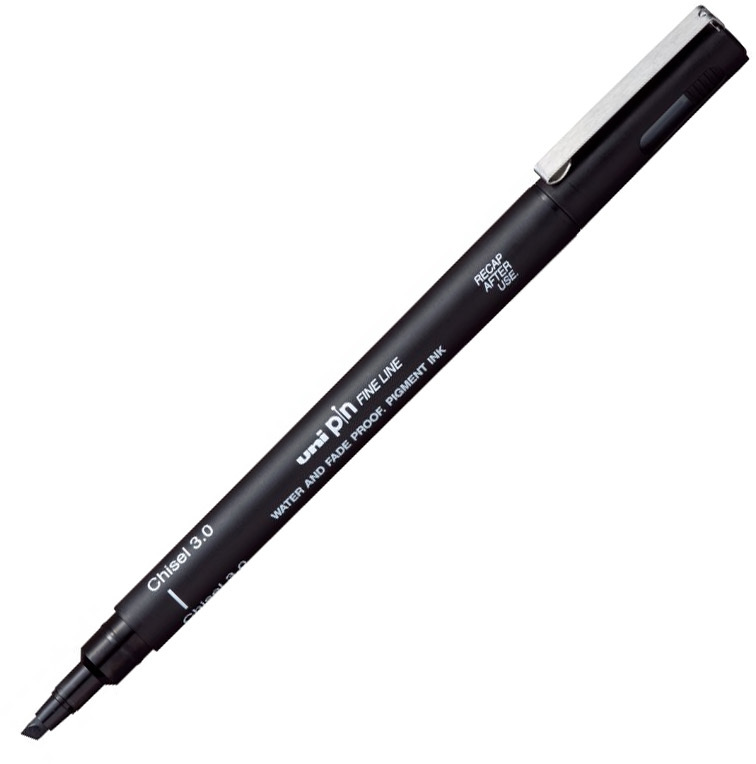 Cienkopis kreślarski Uni PIN-200, ścięta końcówka, 3.0mm, czarny