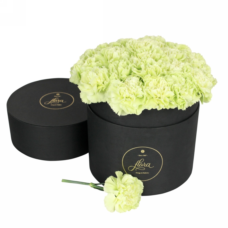 FlowerBox - pistacjowe goździki w pudełku (duży)