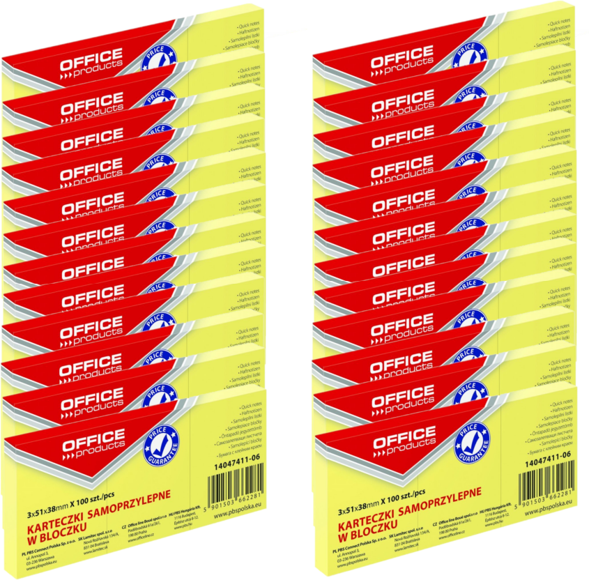 24x karteczki samoprzylepne Office Products, 38x51mm, 3x100 karteczek, jasnożółty pasteowy