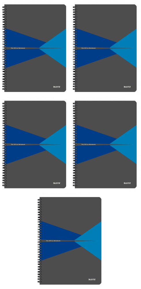 5x Kołonotatnik Leitz Office, A4, w kratkę, 90 kartek, okładka kartonowa, szaro-niebieski